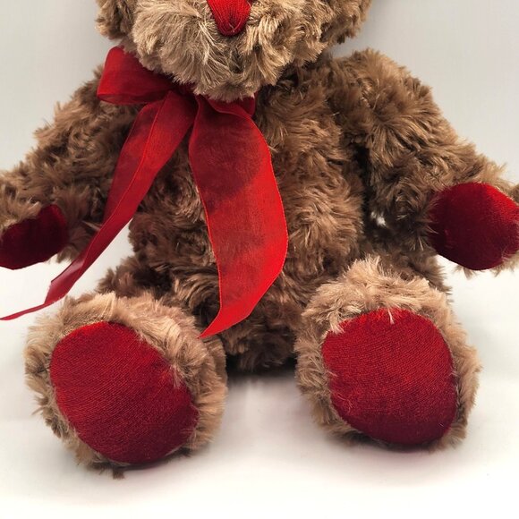 DAN DEE Vtg. Collector's Choice Brown Stuffed Bear Red Bow Paws Dual Texture 13" - Picture 3 of 8